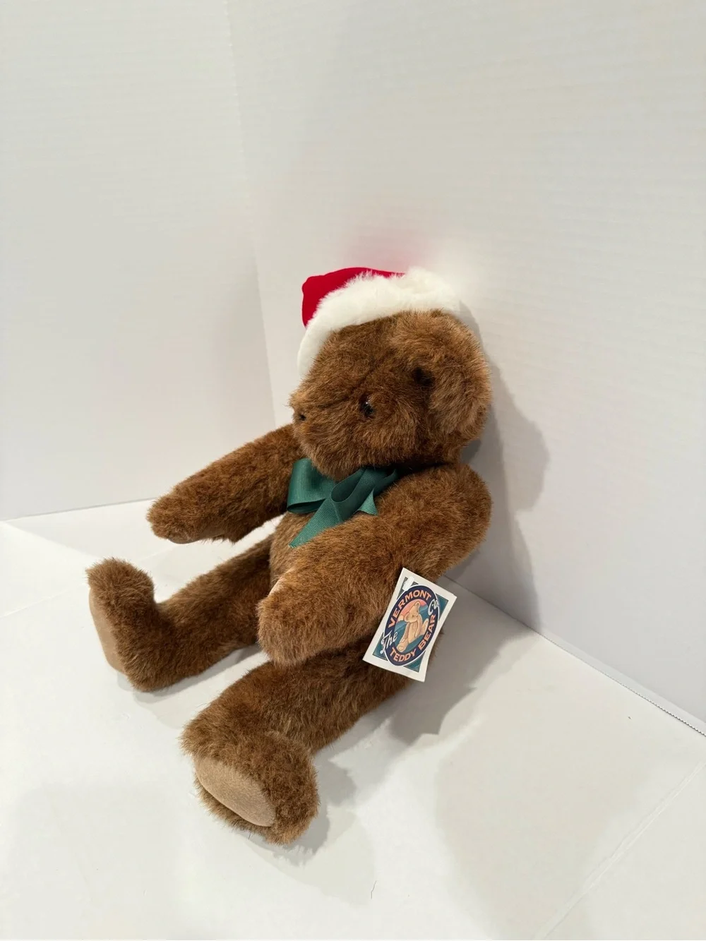 Vintage 1992 Vermont Teddy Bear Christmas Plush Jointed Santa Hat USA Made